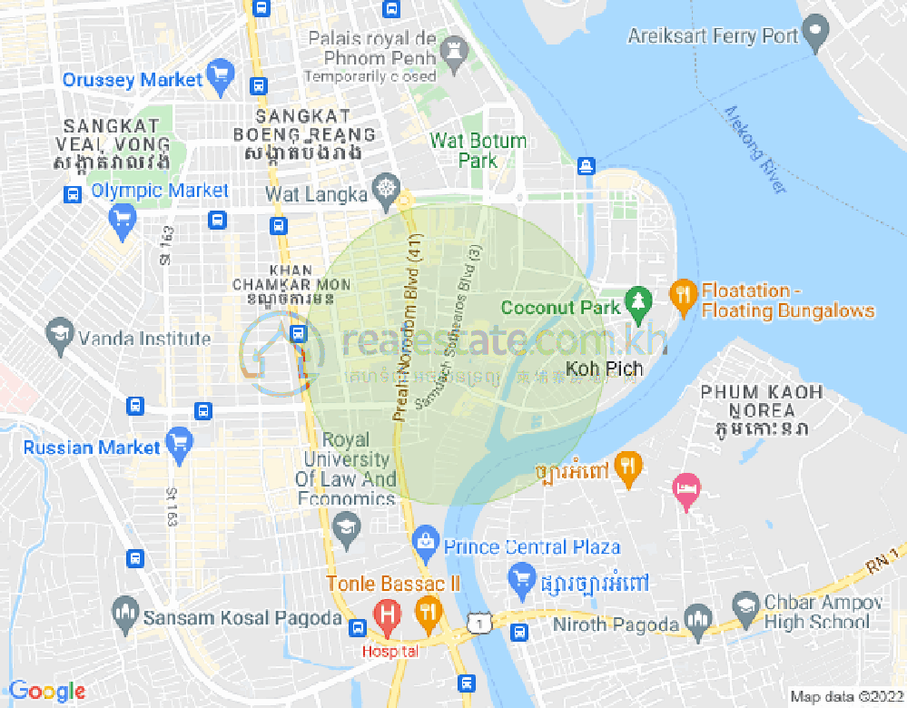 Map of Tonle Bassac, Chamkarmon, Phnom Penh
