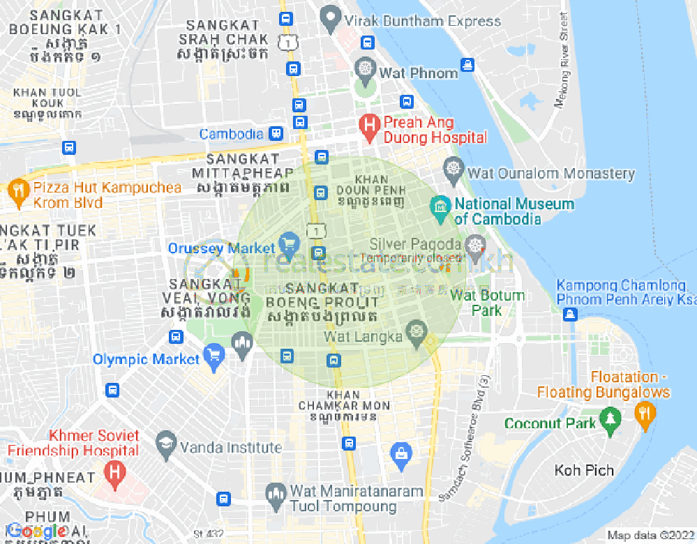 Map of Boeng Reang, Daun Penh, Phnom Penh