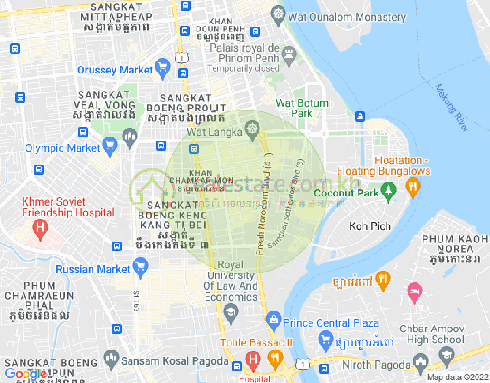 万景岗1分区（BKK1), 波哥堪, 金边地图