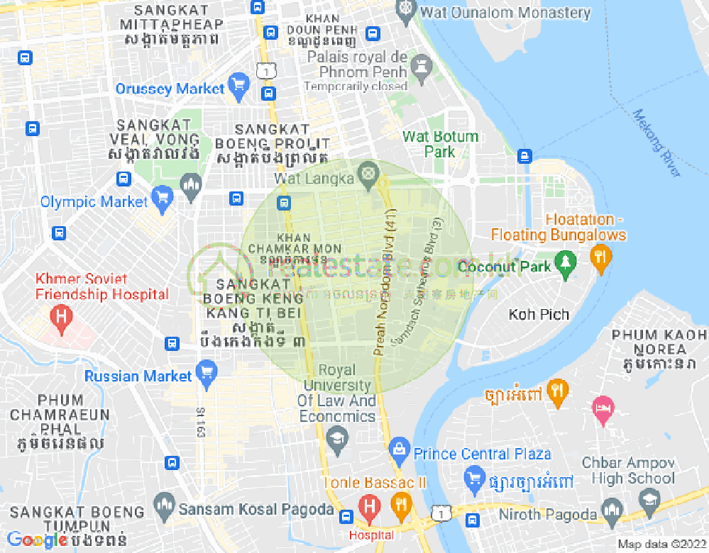 万景岗1分区（BKK1), 波哥堪, 金边地图
