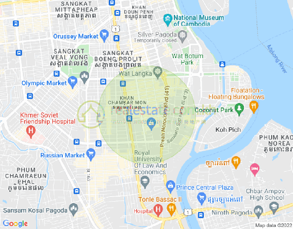 万景岗1分区（BKK1), 波哥堪, 金边地图