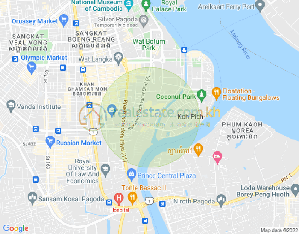 Map of Tonle Bassac, Chamkarmon, Phnom Penh