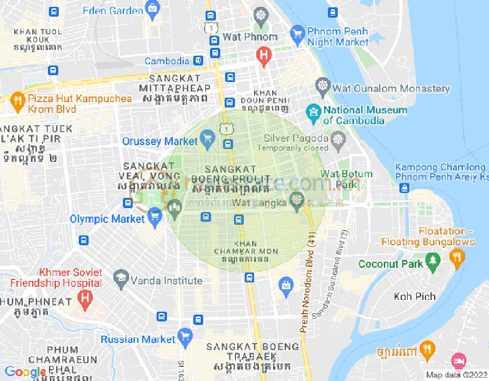 Mapa: Boeng Reang, Daun Penh, Phnom Penh