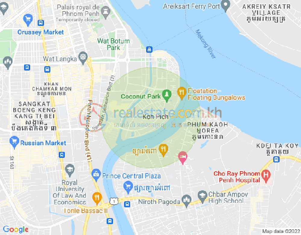 Map of Tonle Bassac, Chamkarmon, Phnom Penh
