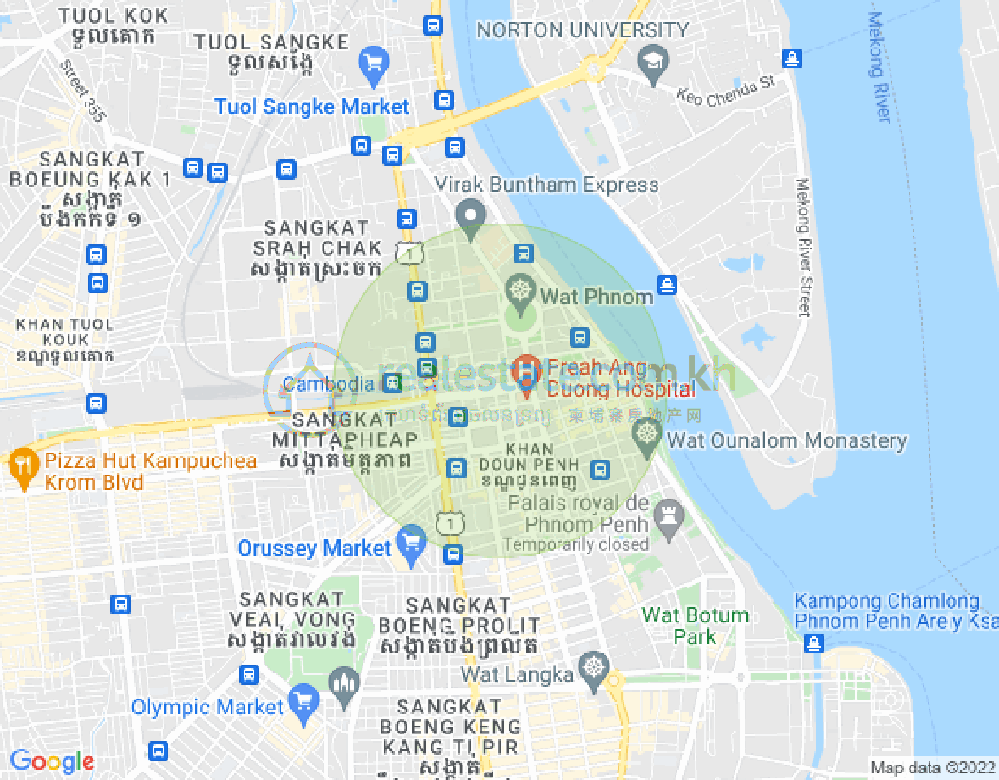 Map of Wat Phnom, Daun Penh, Phnom Penh