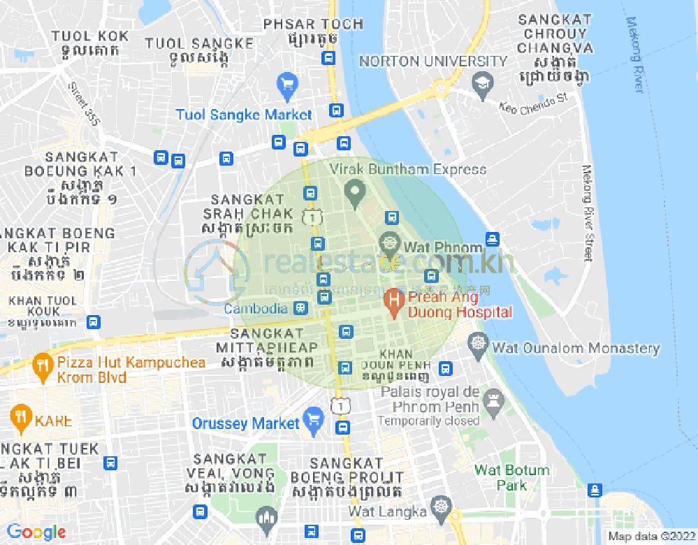 Mapa: Wat Phnom, Daun Penh, Phnom Penh