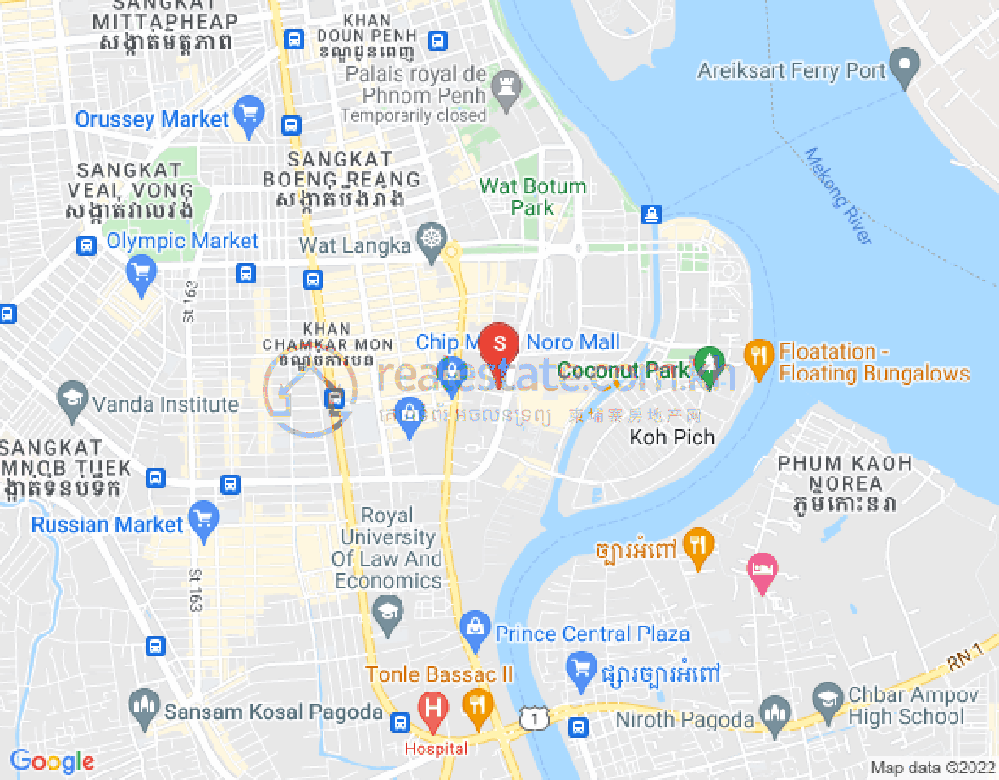 Map of Tonle Bassac, Chamkarmon, Phnom Penh