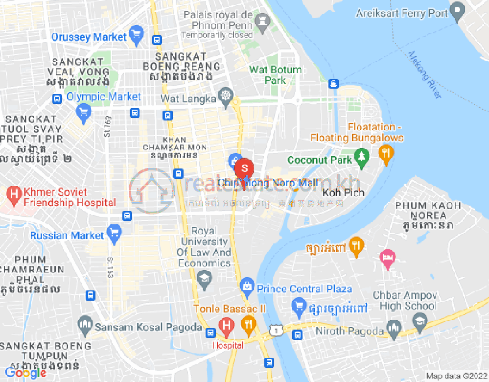 Map of Tonle Bassac, Chamkarmon, Phnom Penh