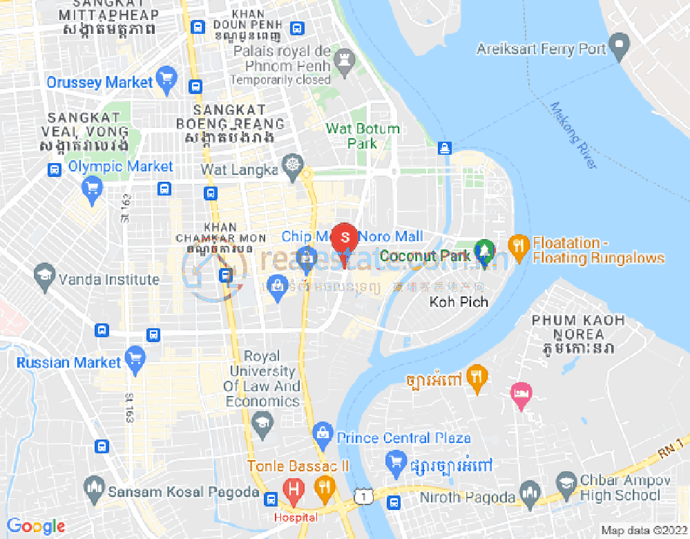 Map of Tonle Bassac, Chamkarmon, Phnom Penh