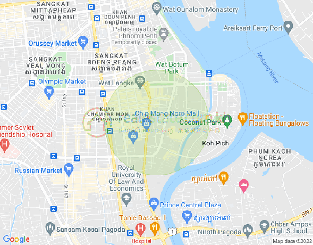 Carte de Tonle Bassac, Chamkarmon, Phnom Penh