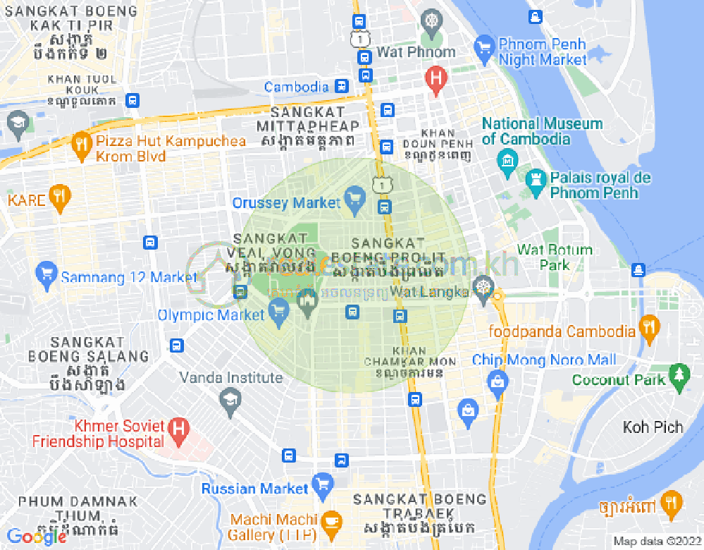 Boeung Prolit구역, 마카라구, 프놈펜 지도