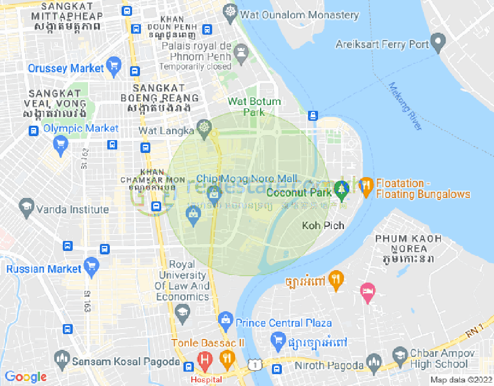 Mapa: Tonle Bassac, Chamkarmon, Phnom Penh