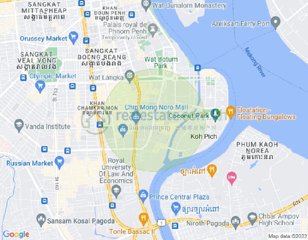 Mapa: Tonle Bassac, Chamkarmon, Phnom Penh