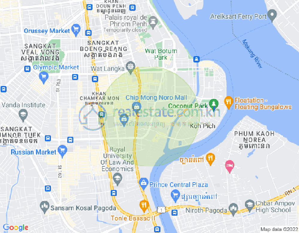 Map of Tonle Bassac, Chamkarmon, Phnom Penh