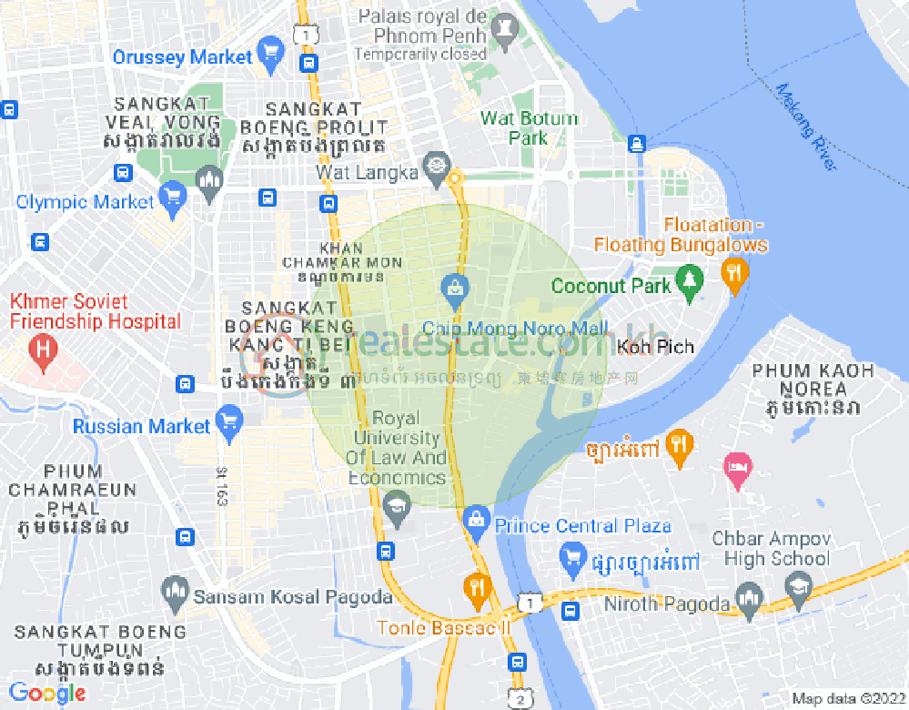 Carte de Tonle Bassac, Chamkarmon, Phnom Penh