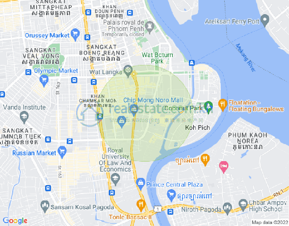 Map of Tonle Bassac, Chamkarmon, Phnom Penh