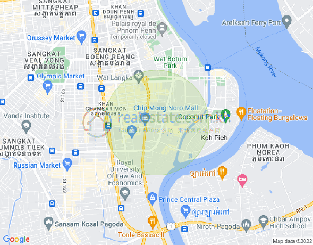 Mapa: Tonle Bassac, Chamkarmon, Phnom Penh