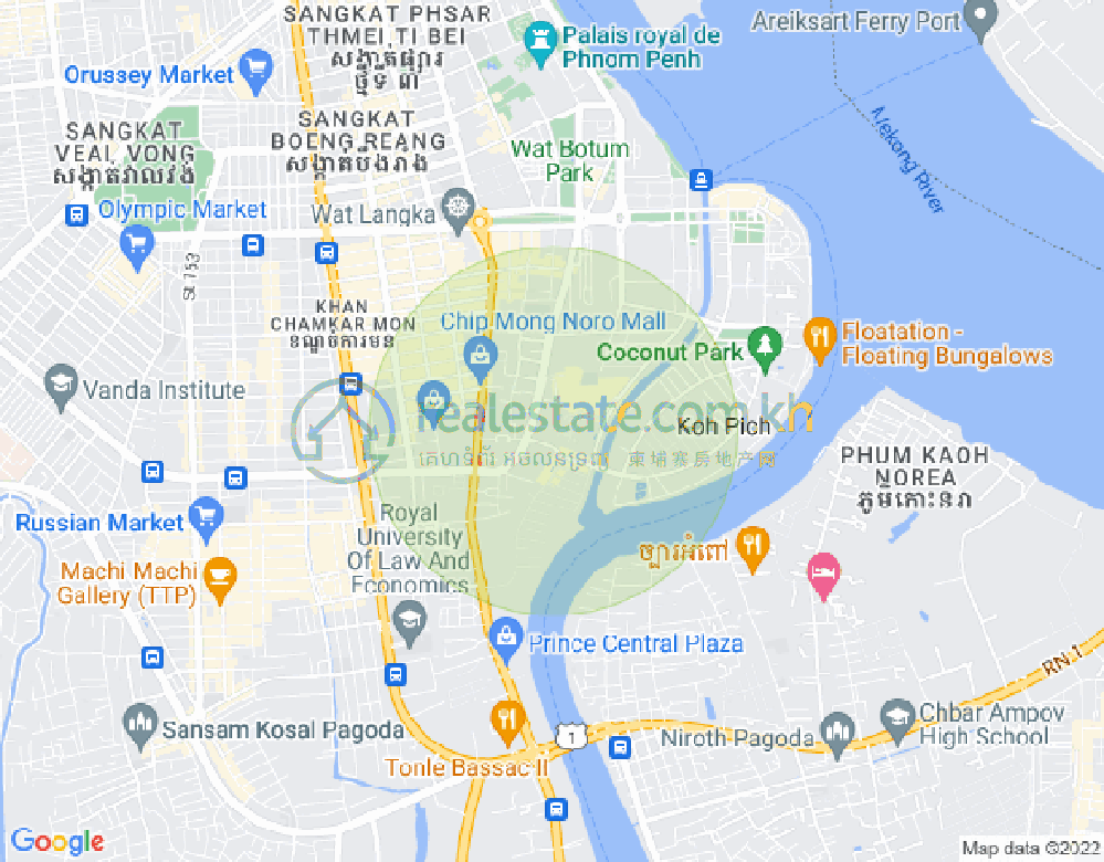 Map of Tonle Bassac, Chamkarmon, Phnom Penh