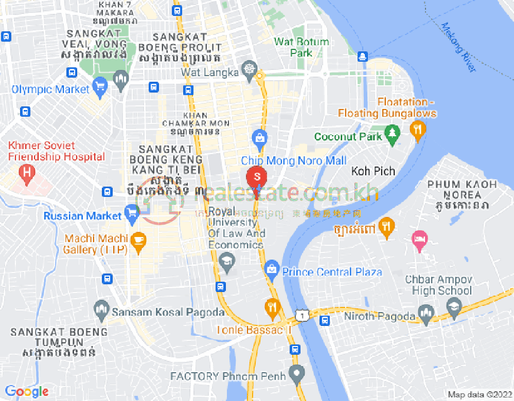 Map of Tonle Bassac, Chamkarmon, Phnom Penh