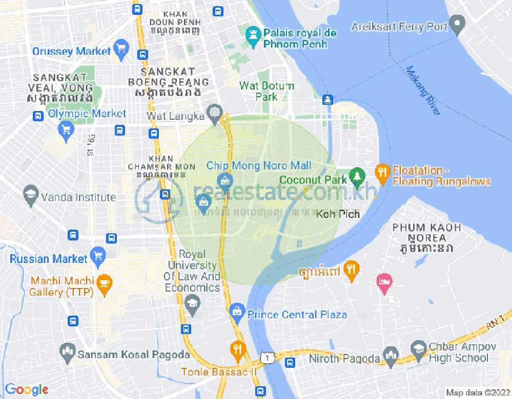 Map of Tonle Bassac, Chamkarmon, Phnom Penh