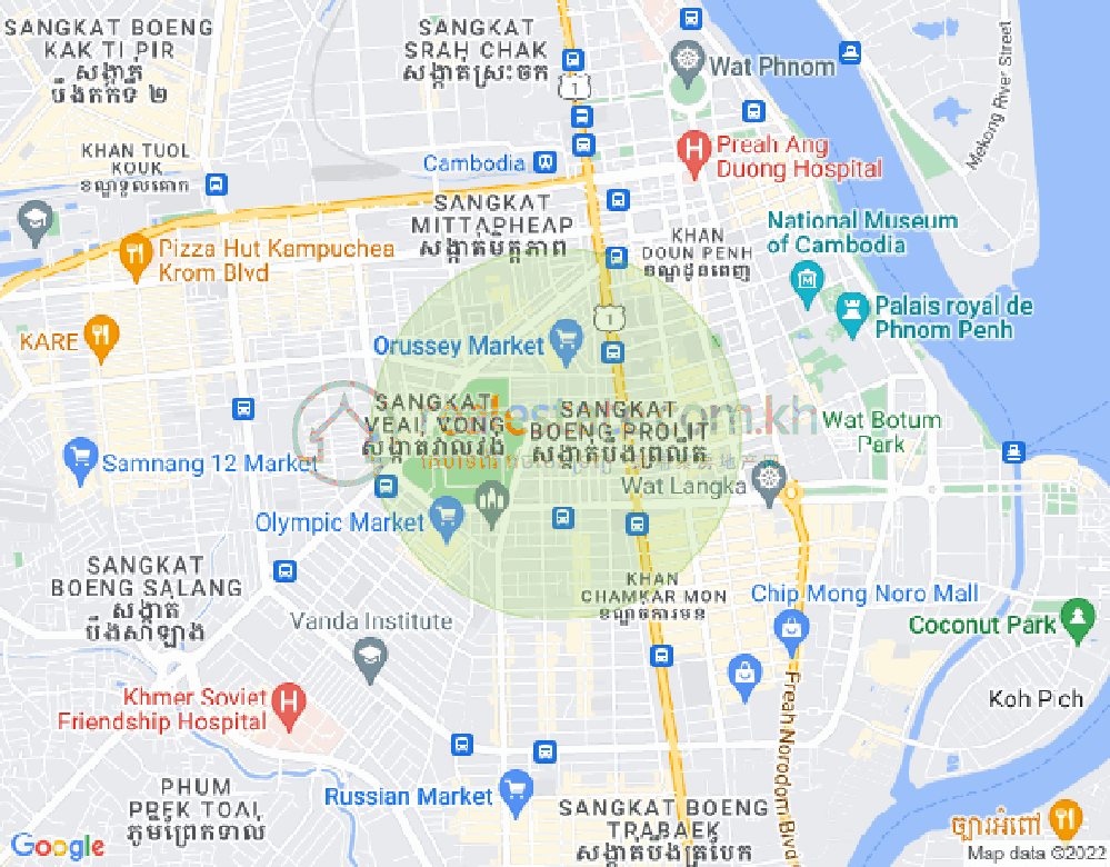 Boeung Prolit구역, 마카라구, 프놈펜 지도
