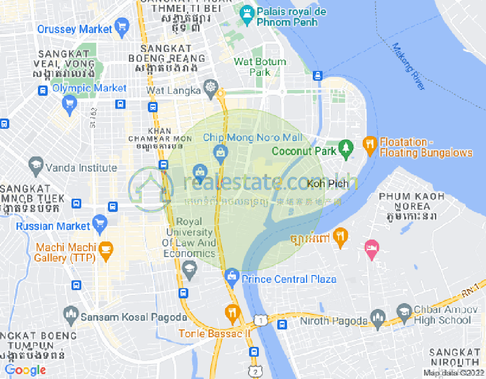 Map of Tonle Bassac, Chamkarmon, Phnom Penh