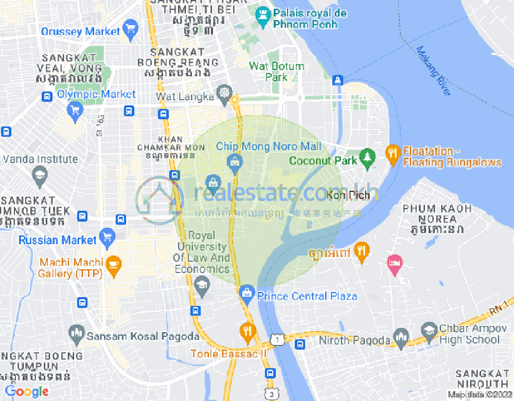 Map of Tonle Bassac, Chamkarmon, Phnom Penh