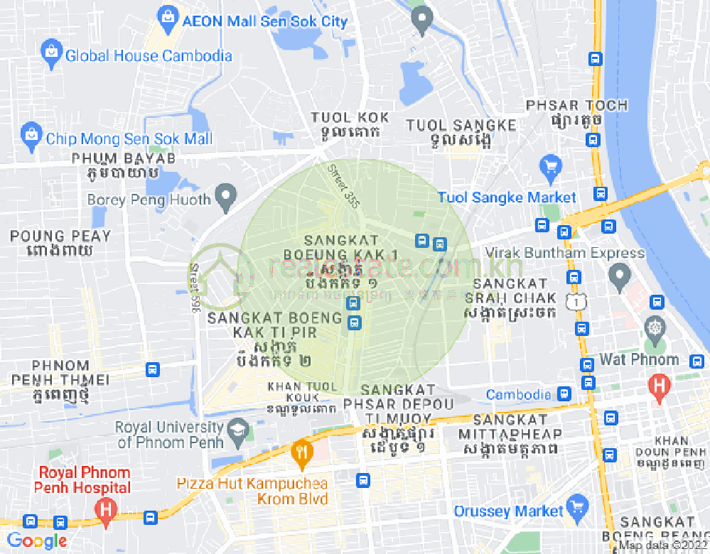 Mapa: Boeung Kak 1, Toul Kork, Phnom Penh