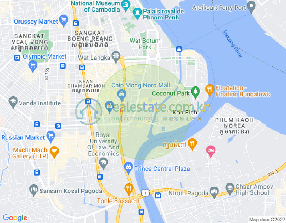 Map of Tonle Bassac, Chamkarmon, Phnom Penh