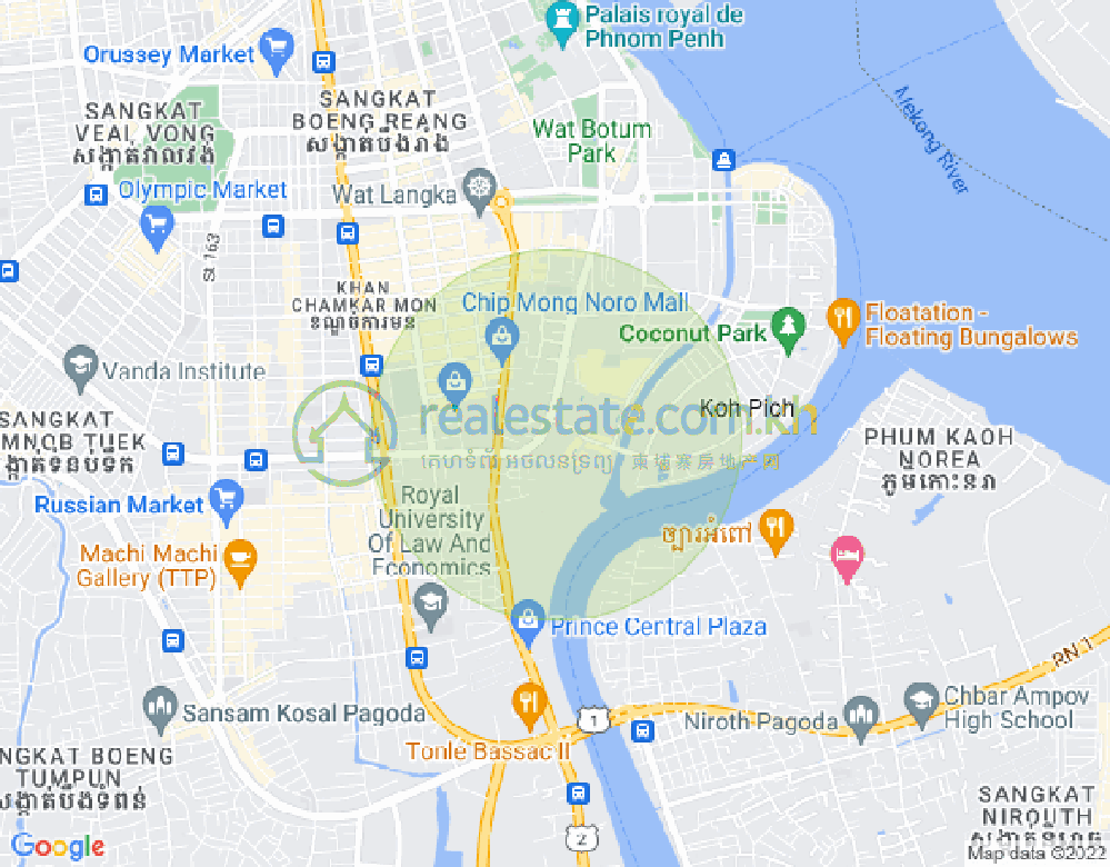 Map of Tonle Bassac, Chamkarmon, Phnom Penh