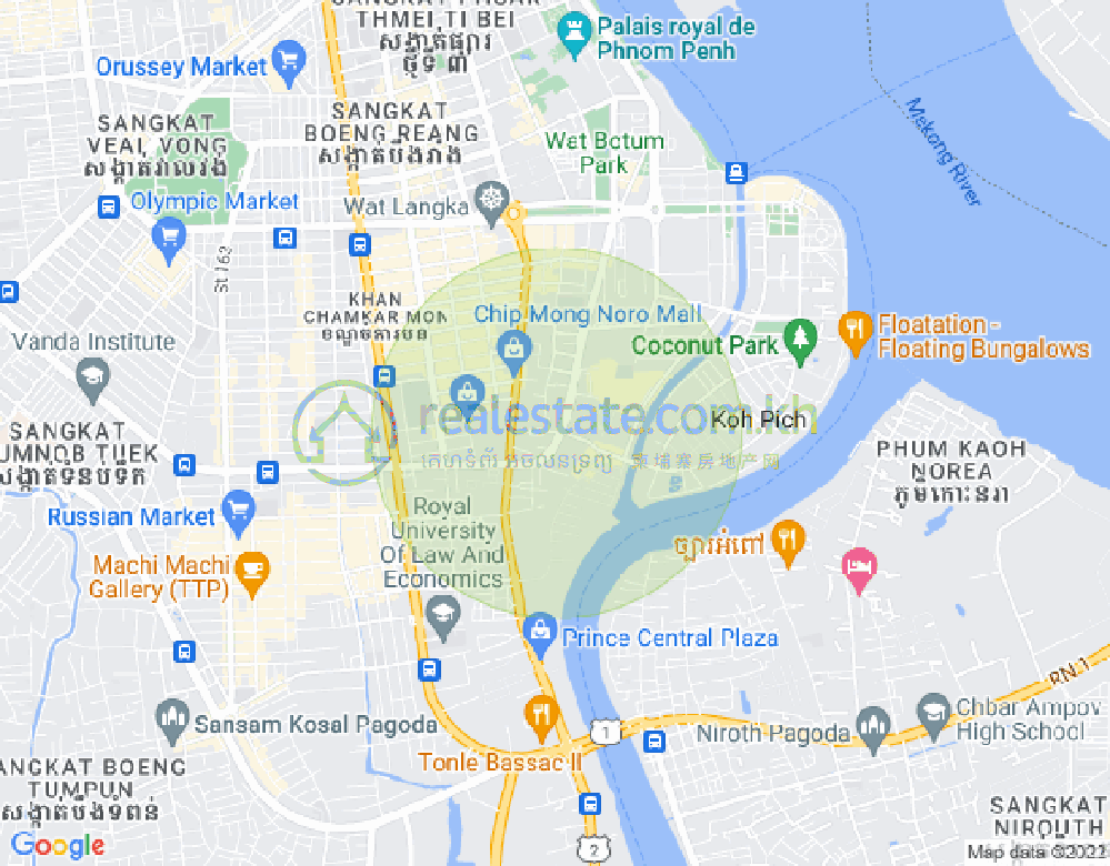 Map of Tonle Bassac, Chamkarmon, Phnom Penh