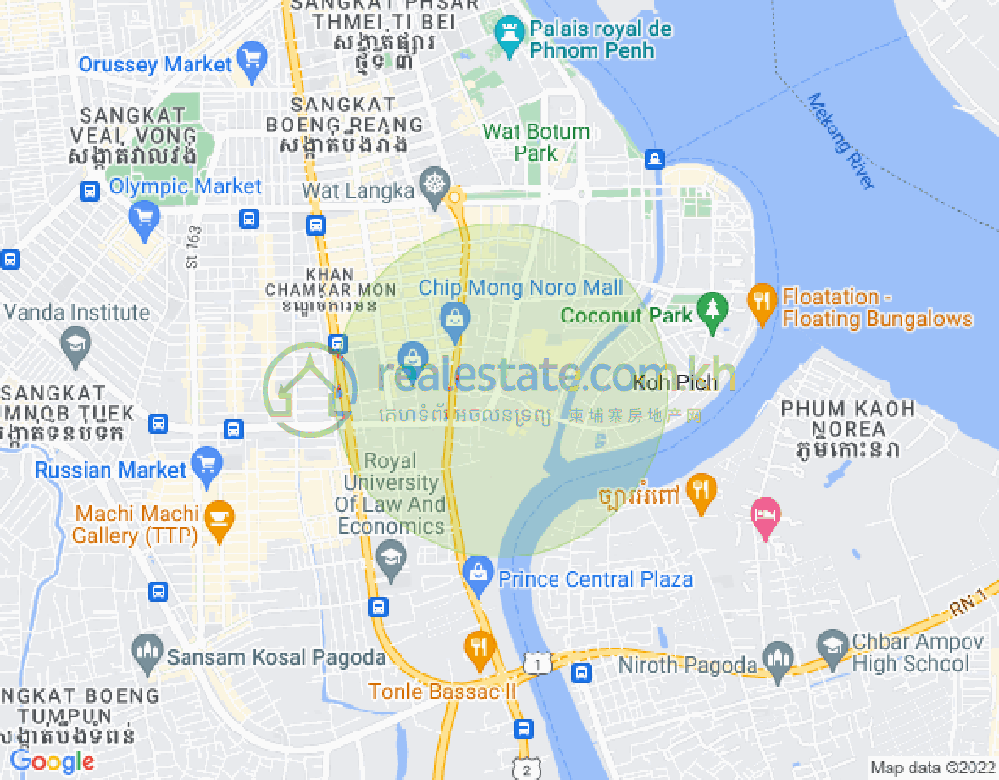 Map of Tonle Bassac, Chamkarmon, Phnom Penh