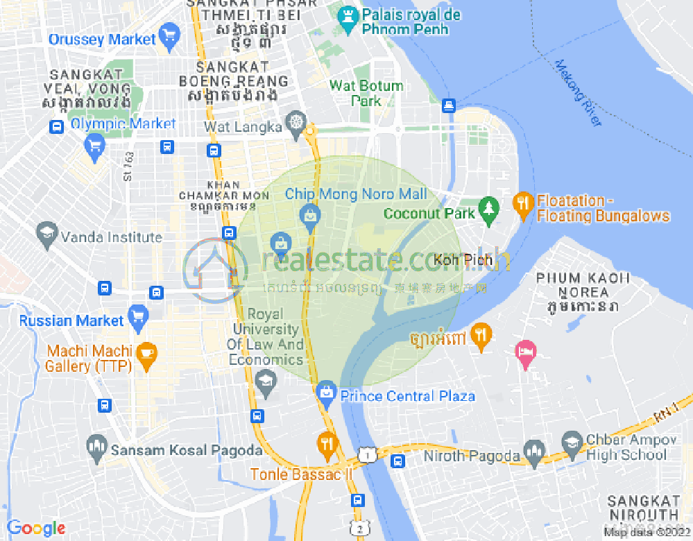 Map of Tonle Bassac, Chamkarmon, Phnom Penh
