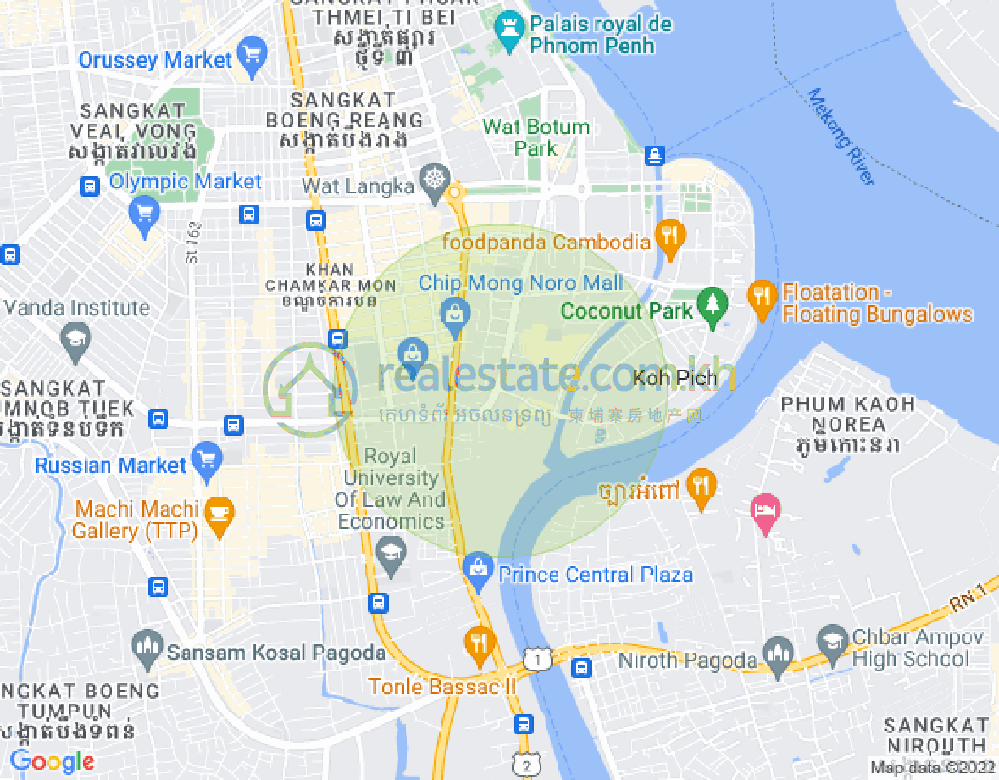 Map of Tonle Bassac, Chamkarmon, Phnom Penh