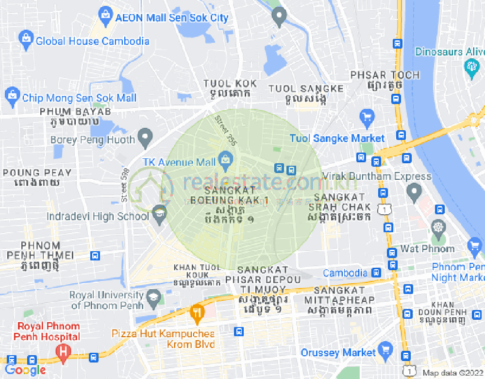 Mapa: Boeung Kak 1, Toul Kork, Phnom Penh