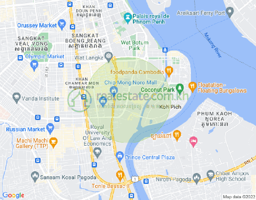 Map of Tonle Bassac, Chamkarmon, Phnom Penh