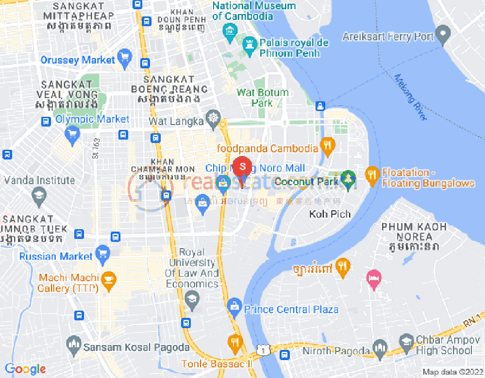 Map of Tonle Bassac, Chamkarmon, Phnom Penh