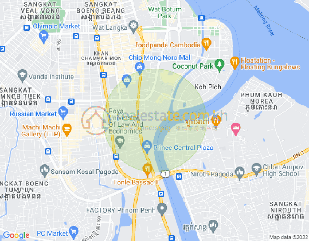 Map of Tonle Bassac, Chamkarmon, Phnom Penh