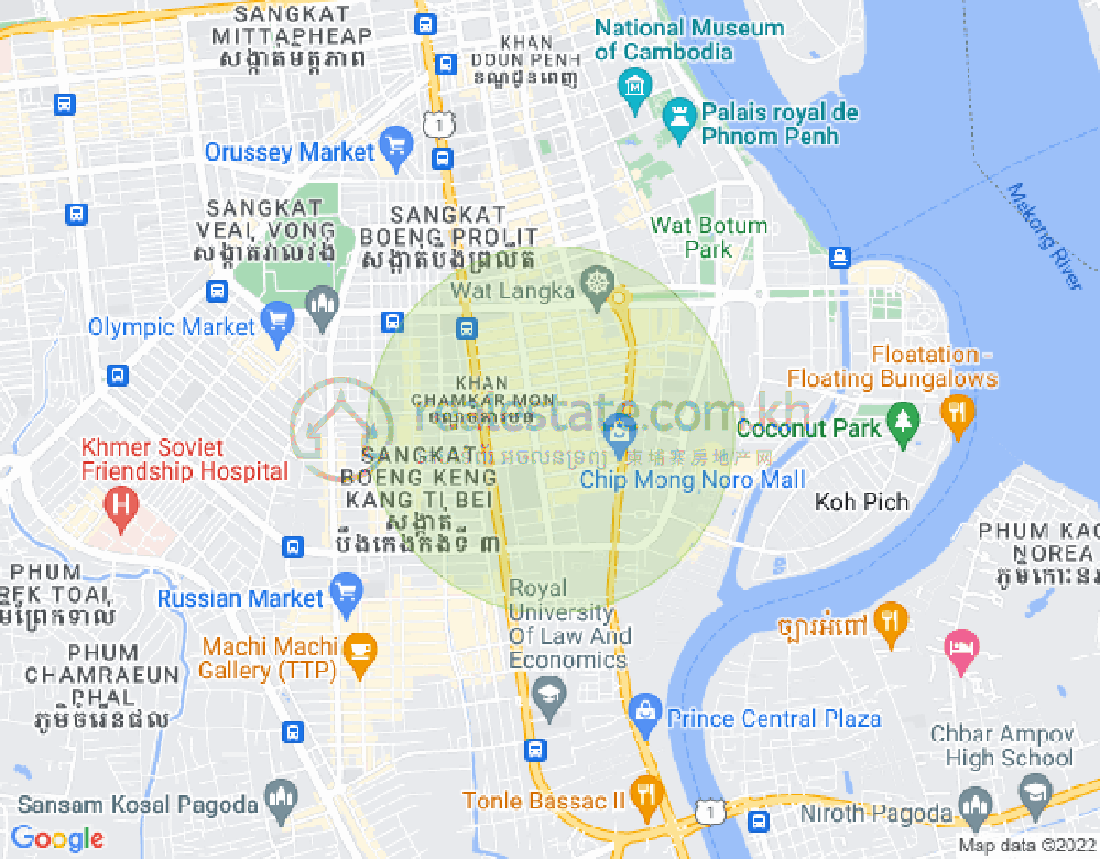 BKK 1, ボンケンコン, プノンペンの地図