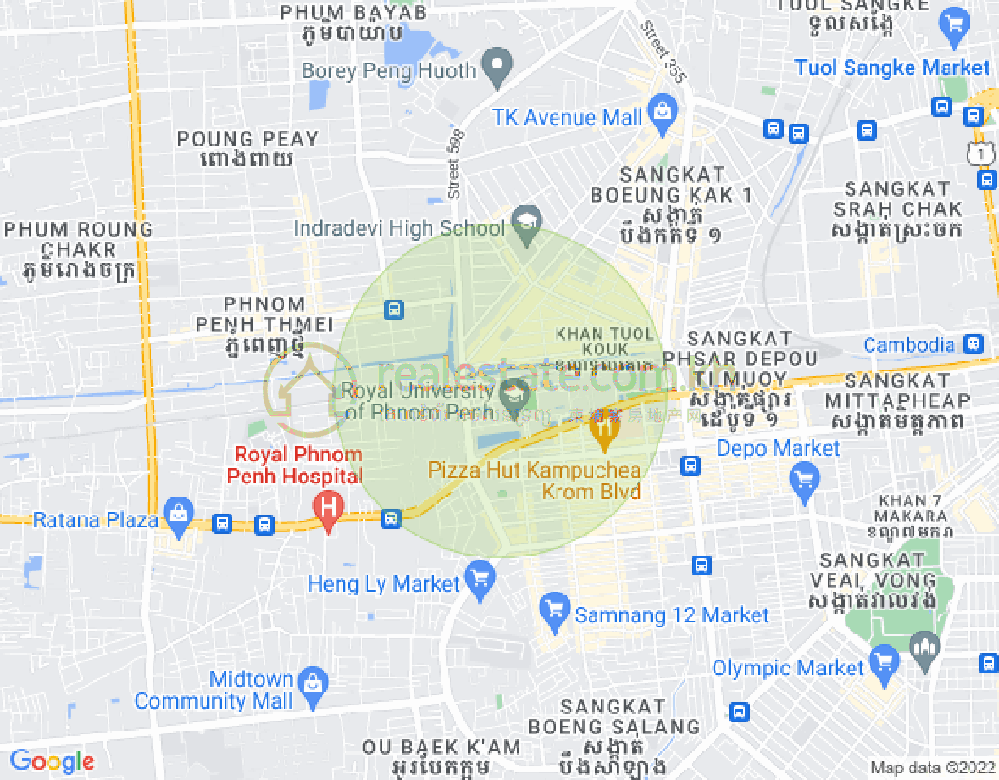 ブンカック2, トゥールコーク, プノンペンの地図