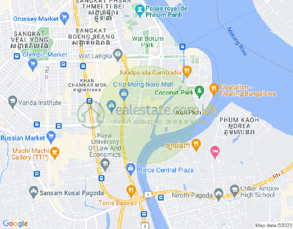 Map of Tonle Bassac, Chamkarmon, Phnom Penh