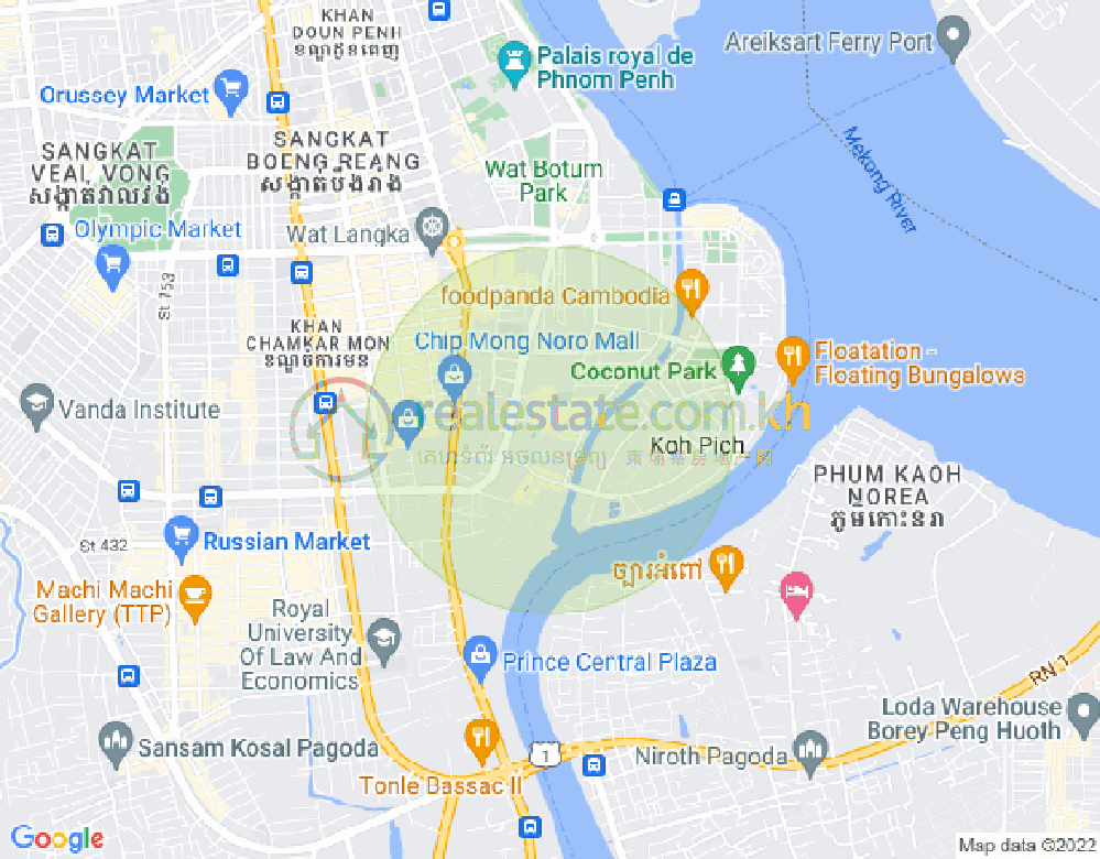 Map of Tonle Bassac, Chamkarmon, Phnom Penh