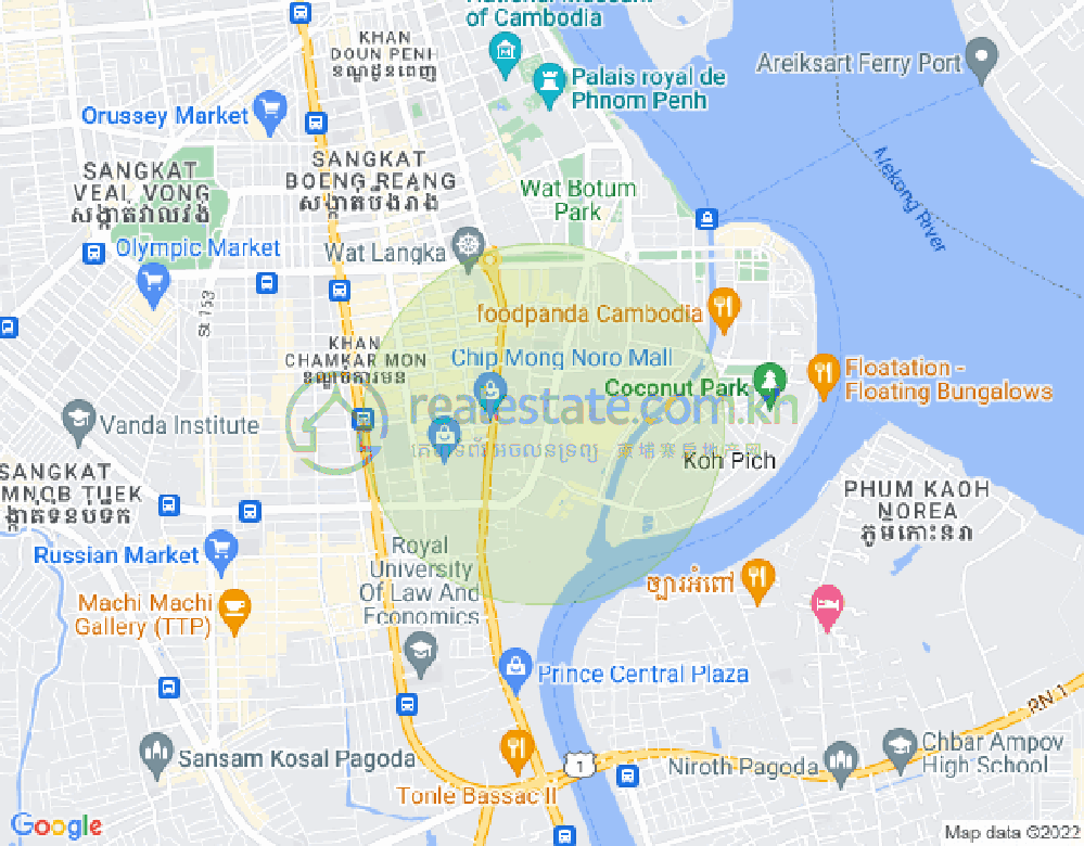 Map of Tonle Bassac, Chamkarmon, Phnom Penh