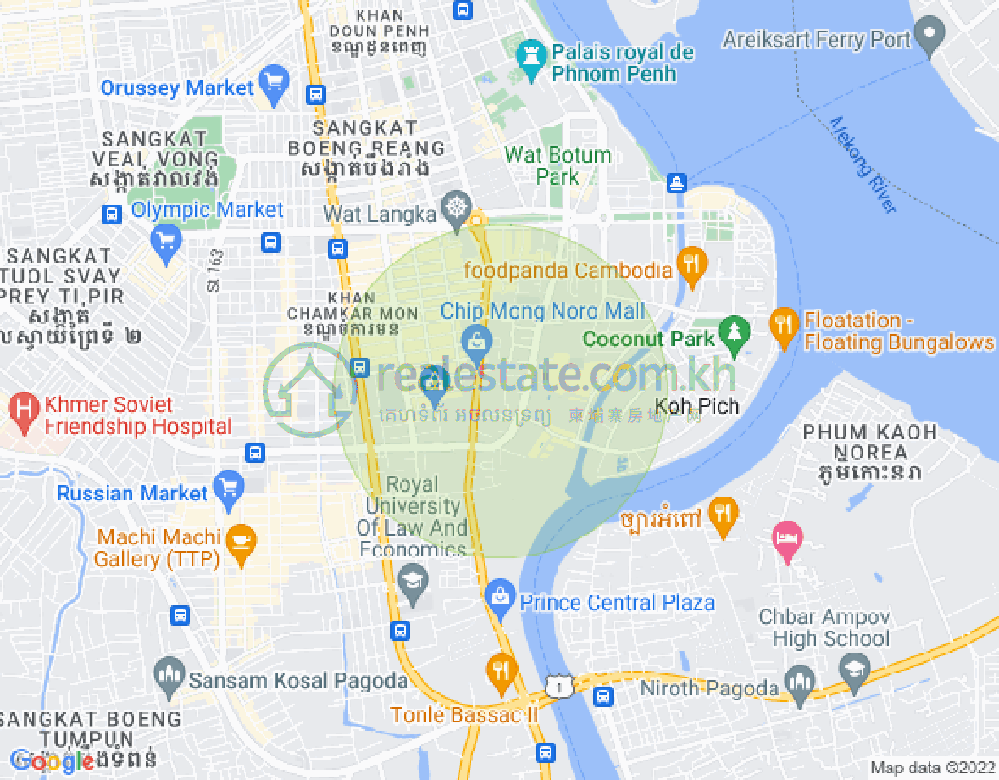 Map of Tonle Bassac, Chamkarmon, Phnom Penh