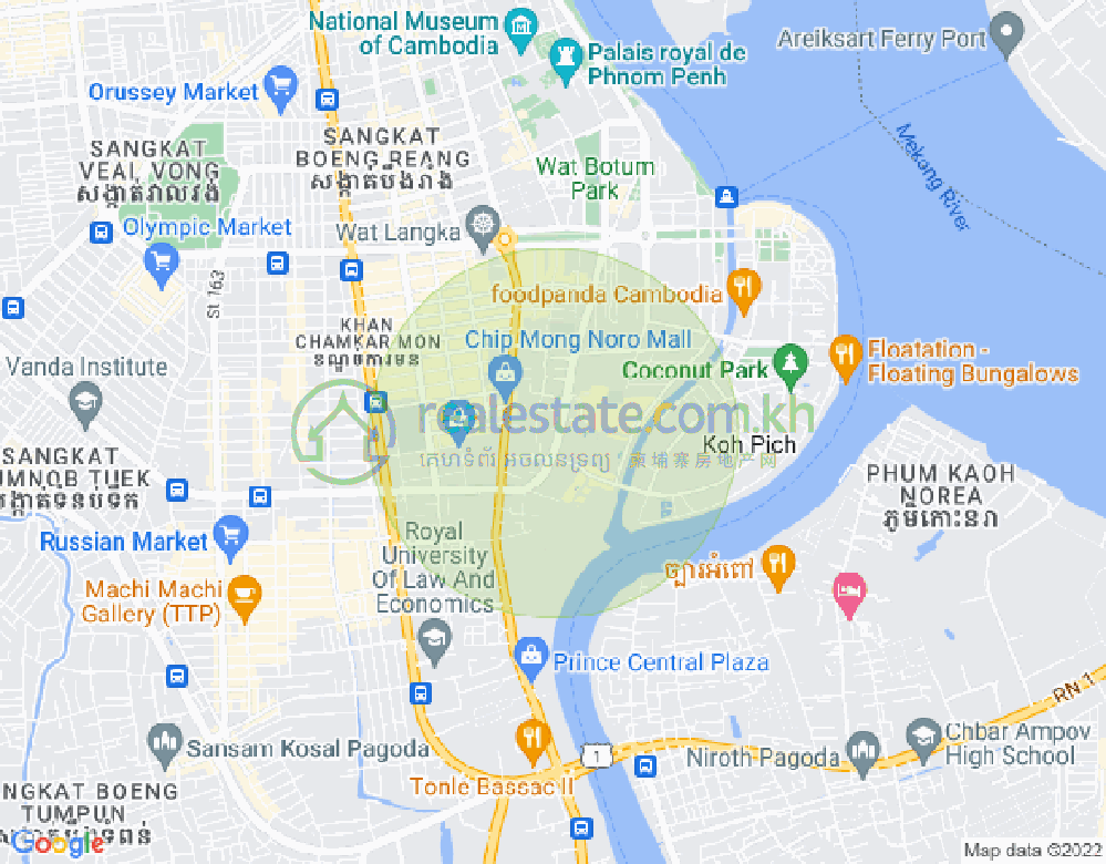 Map of Tonle Bassac, Chamkarmon, Phnom Penh