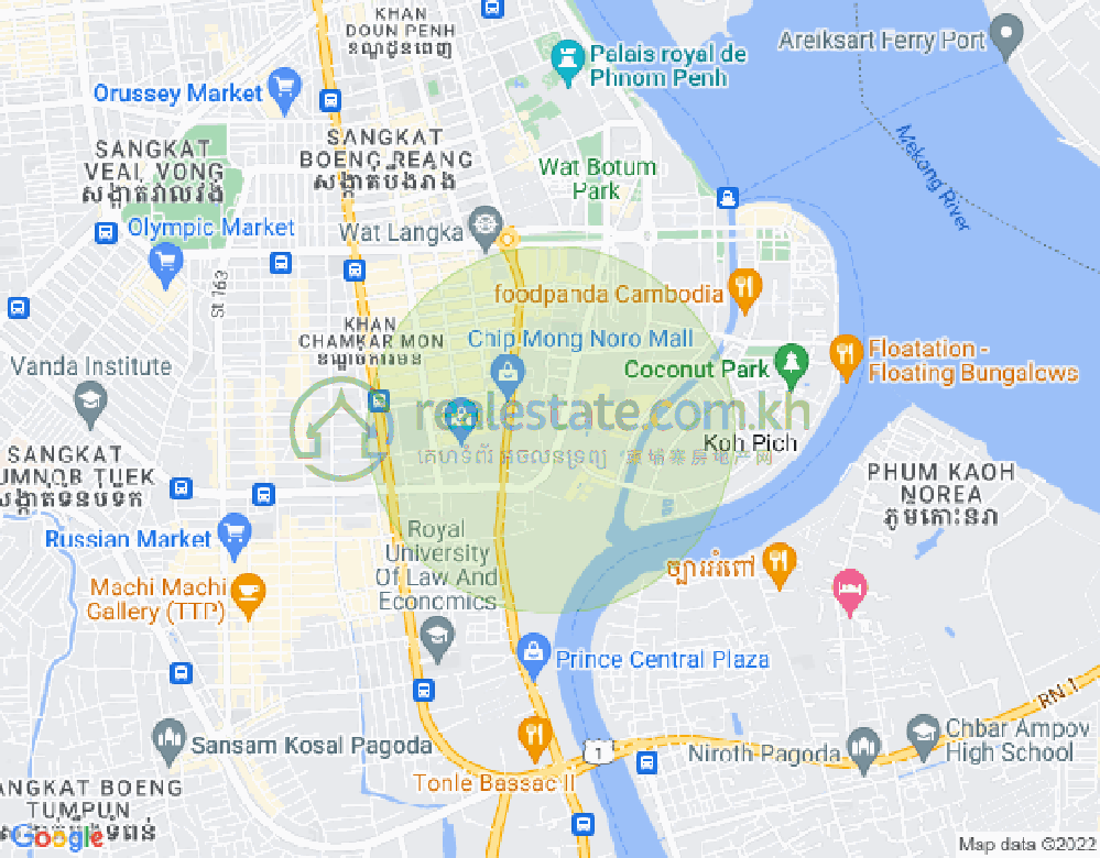 Map of Tonle Bassac, Chamkarmon, Phnom Penh