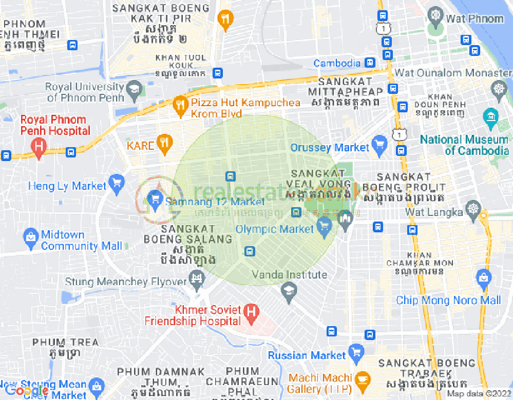 Mapa: Boeung Kak 1, Toul Kork, Phnom Penh