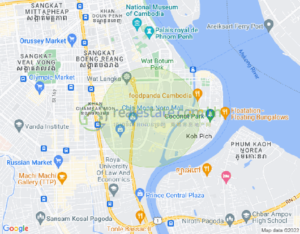 Map of Tonle Bassac, Chamkarmon, Phnom Penh