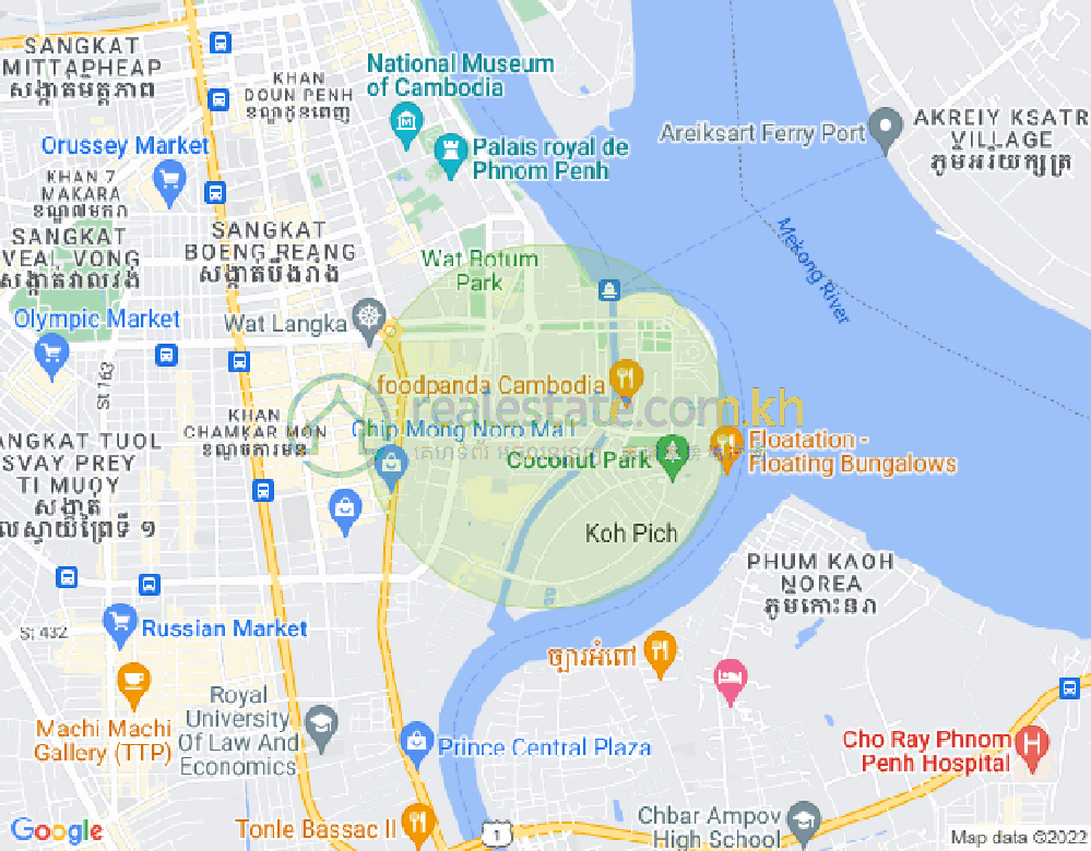 Map of Tonle Bassac, Chamkarmon, Phnom Penh