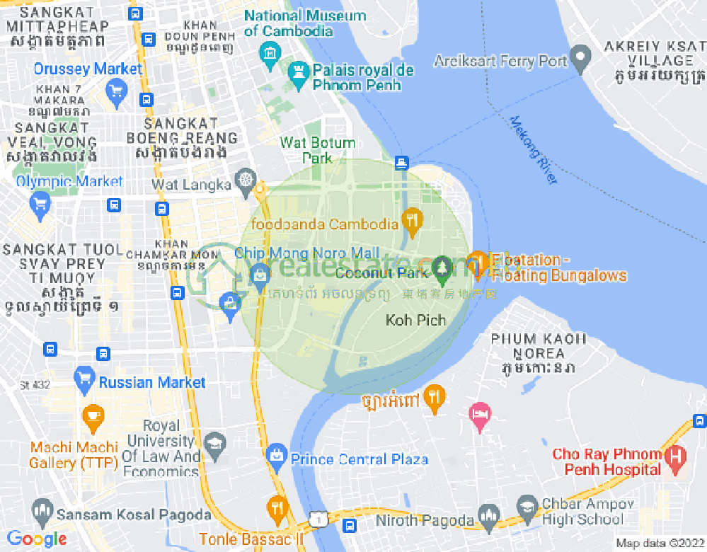 Map of Tonle Bassac, Chamkarmon, Phnom Penh
